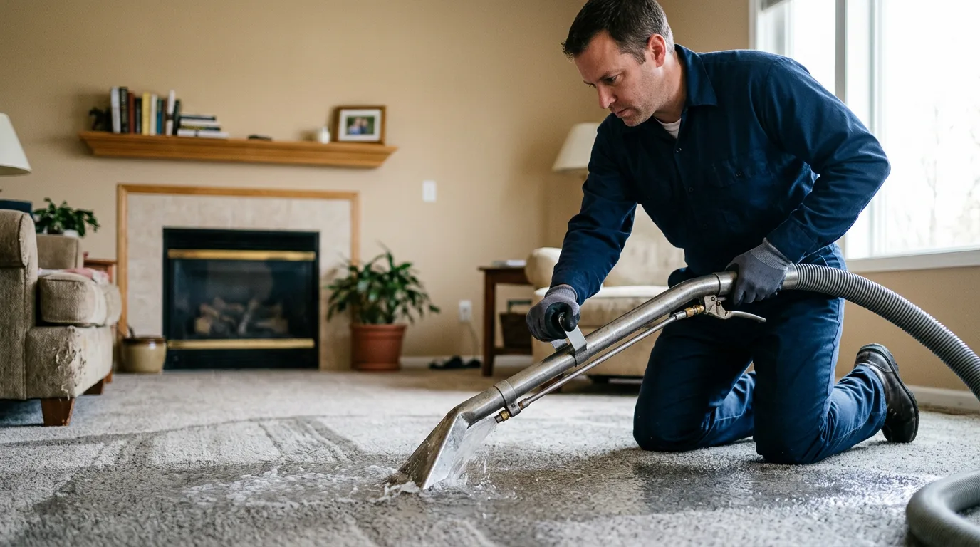 Water damage restoration technician working near Decatur, IN